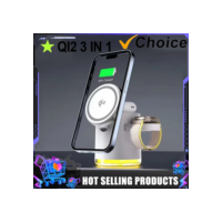 Carregador sem fio qi2 3 em 1, base de carregamento rápido, luz noturna para magsafe iphone 16 15 14 pro max airpods pro 2-8 apple watch