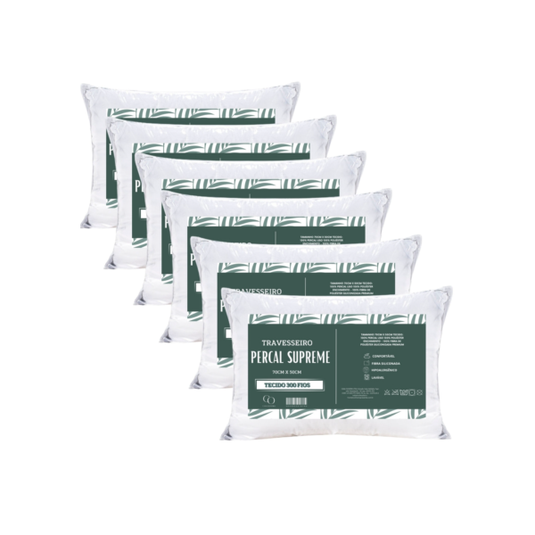 Kit 6 Travesseiro Padrão Hotel 300 Fios Antialérgico 70x50cm Premium Fibra Siliconada Descanso Luxo