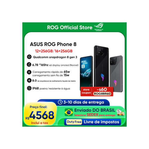 ASUS-ROG Telefone 8 Smartphone, Snapdragon 8 Gen 3, 5G, 6,78 ", Tela 165Hz E-Sports, Carregamento 65W