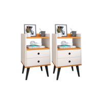 Jogo Quarto Kit Mesa de Cabeceira Pequena Retrô Mesinha Canto Cama Gaveta Nicho Decorativo - Off White/Cinamomo - RPM