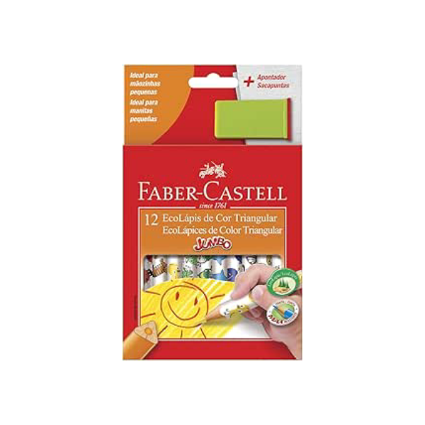 Faber-Castell 12.3012AP EcoLápis Triangular Jumbo - Lápis de Cor, Apontador incluído com Depósito, 12 Cores