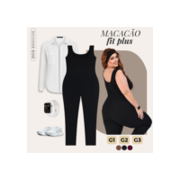 Macacão Feminino Plus Size Com Gola Redonda Cor Lisa