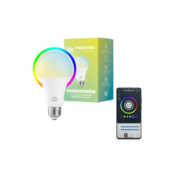 Smart Lâmpada Wi-Fi Positivo Casa Inteligente, Iluminação Branca (Quente e Fria) e RGB (Até 16 Milhões de Cores), 9W, 806 Lúmens, LED, Bivolt, Compatível com Alexa e Google Assistente