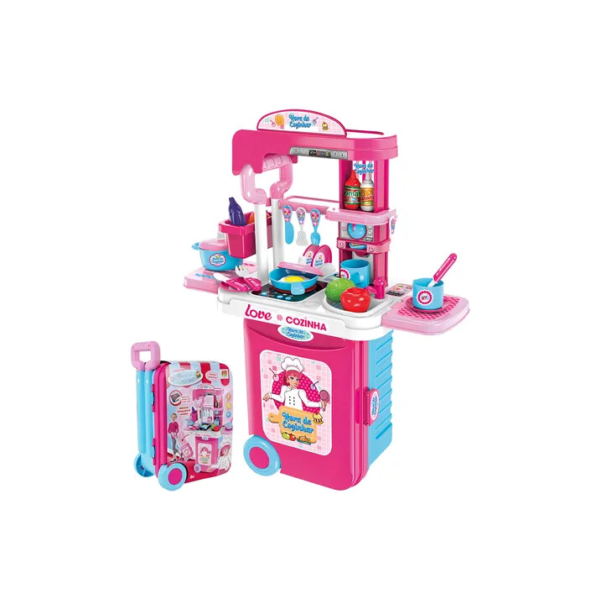Maleta Brinquedo Infantil Hora De Cozinhar Com Som E Luz Cor Rosa