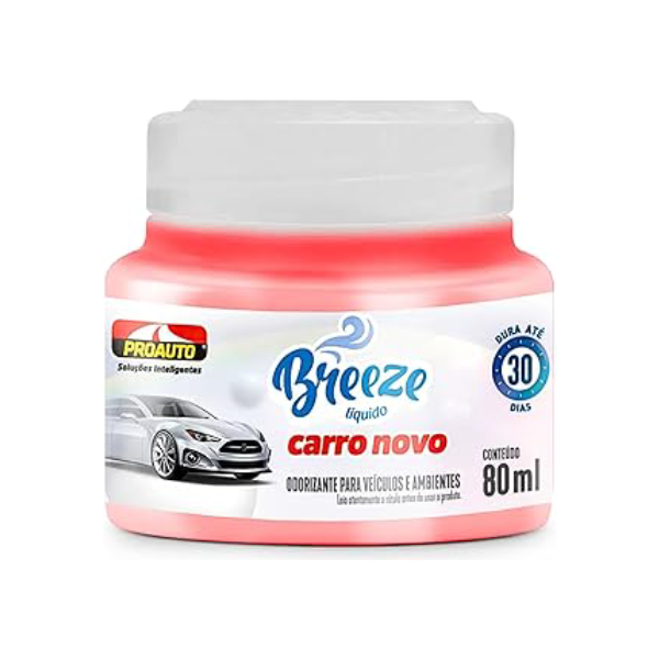 Odorizador de Carro Breeze Fragrância Carro Novo 80ml Líquido, 30 Dias de Ação Contínua, Sensação de Frescor