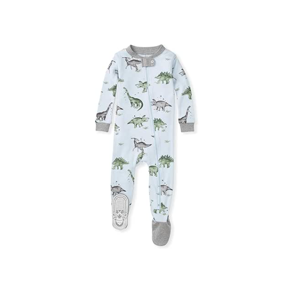 Burt's Bees Baby babyboys Unisex Pajamas, Zipfront Nonslip Footed Pjs, Organic Cotton Baby and Toddler Sleepers, Happy Herbivores, 24 Months US