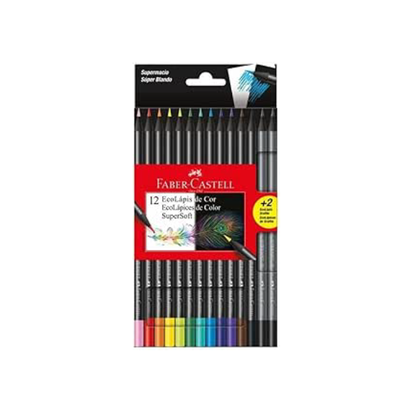 Lápis de Cor, Faber-Castell, EcoLápis Supersoft, 120712SOFT+2, 12 Cores + 2 Grafite