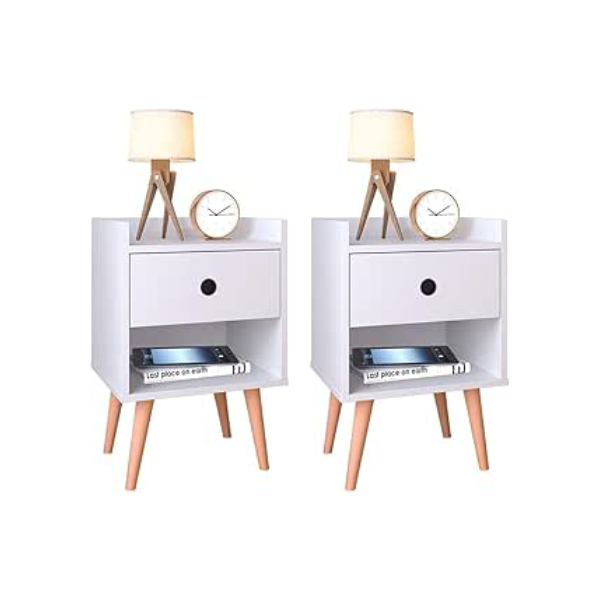 Conjunto Kit 2 Mesas de cabeceira Compacta Retrô Mesinha Canto Quarto Lateral Cama Com Gaveta e Nicho Para Decoração e Organização Cantinho Descanso Decore - Branco - Lojas RPM