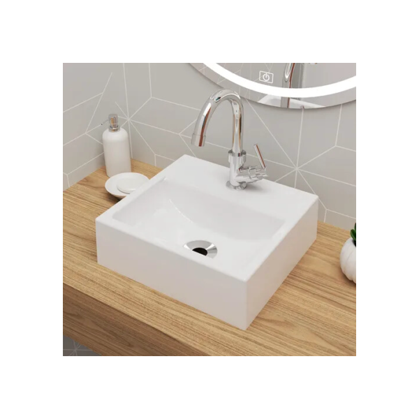 KIT Cuba Pia De Apoio Quadrada 32x30cm Topázio Para Banheiro Com Torneira E Válvula Cromada Beltempo