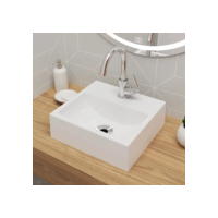 KIT Cuba Pia De Apoio Quadrada 32x30cm Topázio Para Banheiro Com Torneira E Válvula Cromada Beltempo