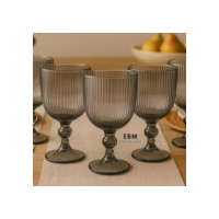 Jogo 6 Taças Vidro Canelado Luxo Vinho Drink Suco 400Ml