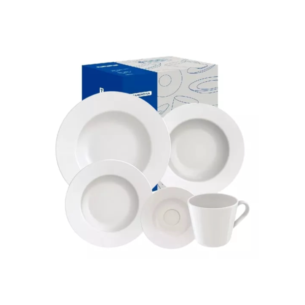 Aparelho De Jantar Tramontina 20 Pçs De Porcelana Aba Larga
