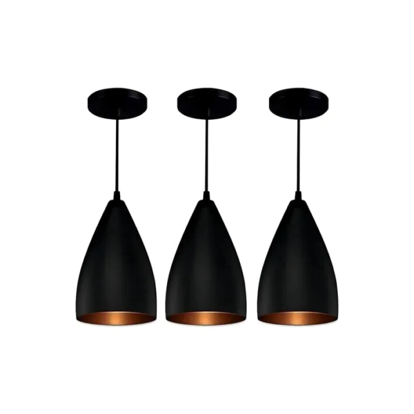 Kit Luminárias 3 Ilumania Pendentes De Teto Vegas Decoração Moderna Cor Preto/cobre Voltagem
