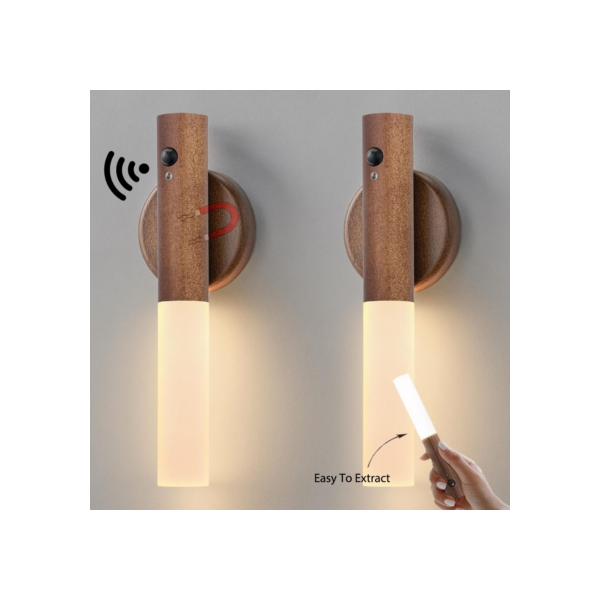 Luminaria Luz Led Recarregável Sensor de Movimento Arandela de Madeira Minimalista Para Mesa Parede