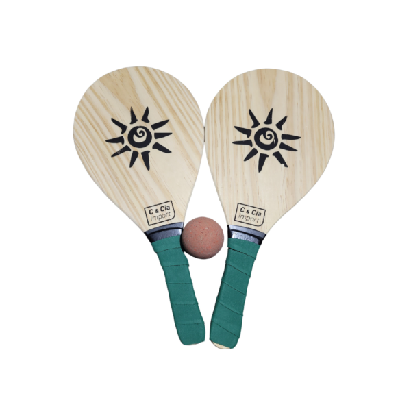 Kit Jogo Frescobol Tênis De Praia 2 Raquetes Madeira + Bola