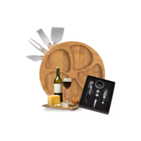 Kit Vinho 4 Peças + 4 Facas P Queijo + Petisqueira  Presente