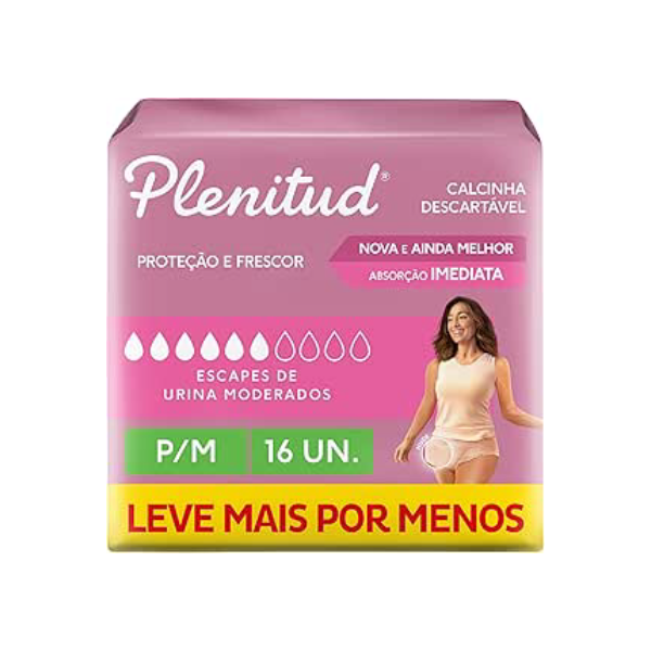 Plenitud Roupa Íntima Active Mulher, 16 unidades - P/M - Leve 16 Pague 15