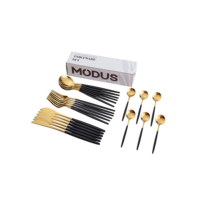 Conjunto De Talheres Inox 24 Peças Com Colher Garfo Faca e Colher de Café (Ouro Negro)