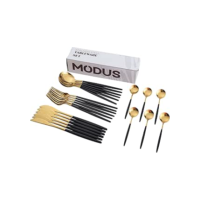 Conjunto De Talheres Inox 24 Peças Com Colher Garfo Faca e Colher de Café (Ouro Negro)