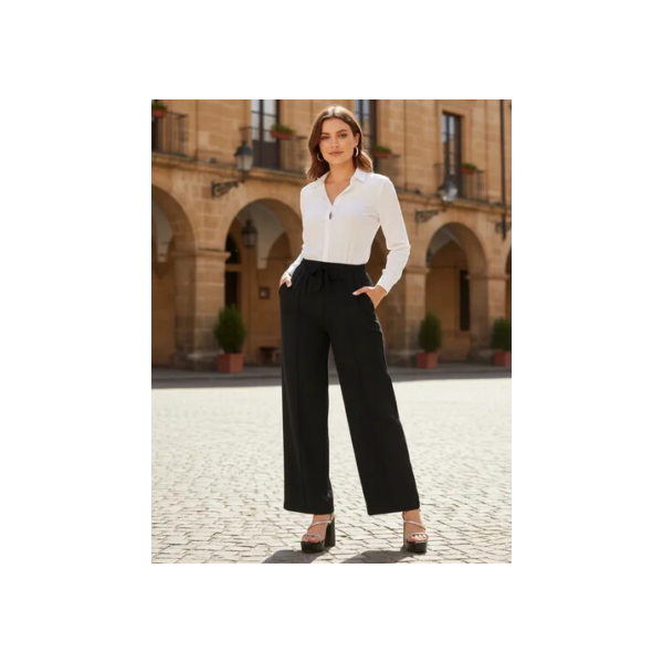 Calça Pantalona Feminina Duna Cintura Alta Com Bolso