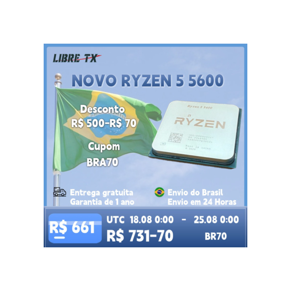 Processador Ryzen 5 5600 CPU para Jogos Soquete AM4, Estoque no Brasil