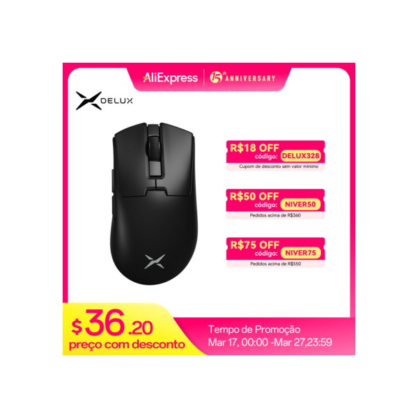 Delux M900mini PRO Mouse para jogos sem fio ergonômico ultraleve 40g PAW3395 8K Hz para mãos médias a pequenas PC laptop Gamer