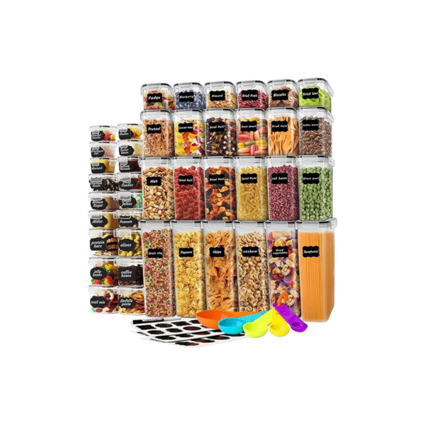 Kit 42 Potes Herméticos Empilháveis Quadrado Resistente Plástico Cozinha Dispensa Alimentos e Bebida