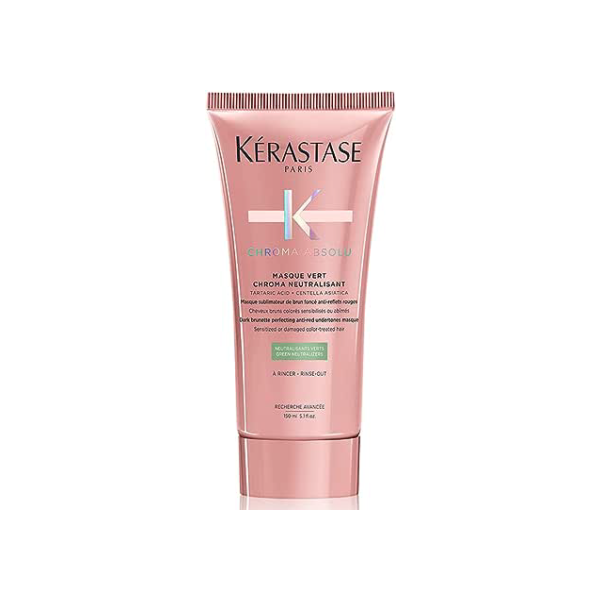 Kérastase Máscara Chroma Absolu Masque Vert Chroma Neutralisant, Cabelos coloridos, Proteção de cor, corrige subtons vermelhos, Ácido Tartárico, Centelha Asiática, 150 ml