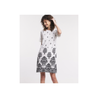 Vestido T-Shirt Curto em Viscose com Flores Etampadas Off White