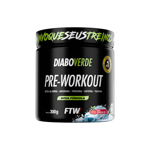 Suplemento Em Pó Pre Treino Pre Workout Pote 300g Sabor Cereja Ice FTW - DIABO VERDE