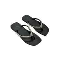 Rasteirinha Feminina com Brilho Strass | Chinelo Flat Confortável Verão | Sandália Casual Elegante para Praia e Dia a Dia (Preto, BR, Adulto, Faixa Numérico, 37, 38)