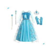 Fantasia Vestido Infantil Elsa Frozen Com Capa E Acessórios