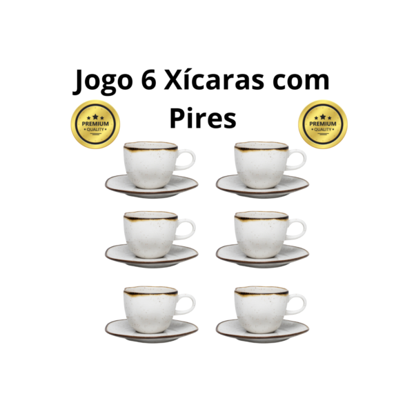Jogo Conjunto 6 Xícaras Chá Café Com Pires Ryo Maresia Areia 220ml Oxford Porcelanas
