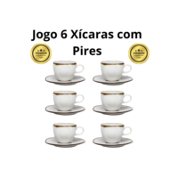 Jogo Conjunto 6 Xícaras Chá Café Com Pires Ryo Maresia Areia 220ml Oxford Porcelanas