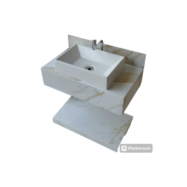 Kit completo Bancada cuba Sobreposta Banheiro calacata premium em porcelanato 62x36x11