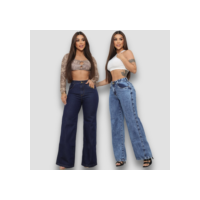 Kit 2 Calças Jeans Wid Leg Cos Alto Aumenta Bumbum Moda Feminina