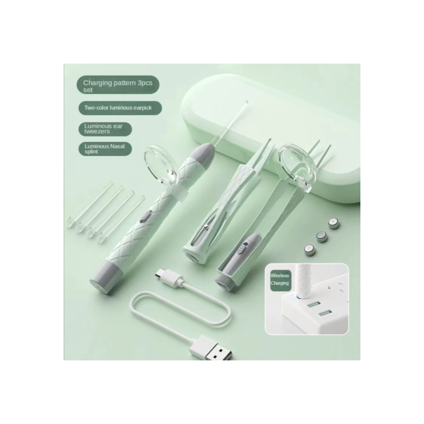 3 Pcs Colher Luminosa Para Orelha Jogo De Ferramentas Remoção De Cera De Pinça De Limpeza LED O Nariz Do Palito Infantil Kit Cuidado Das Orelhas De Adultos