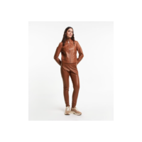 Calça Legging em Pu com Recortes Marrom