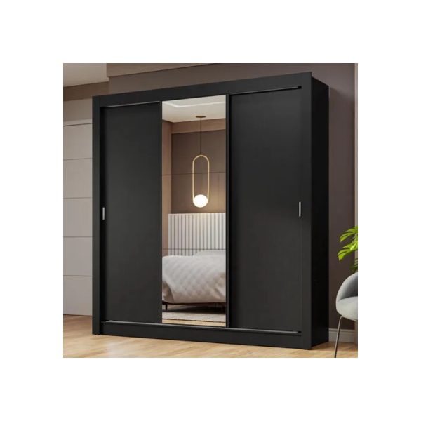 Guarda-roupa Casal 3 Porta Correr C/ Espelho Nobre Madesa P Cor Preto