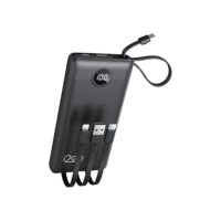 I2GO, Carregador Portátil (Power Bank), 10000mAh, 4 em 1 Com Cabos Acoplados (Micro USB, USB-C, Lightning e USB-A), Preto, i2GO PRO