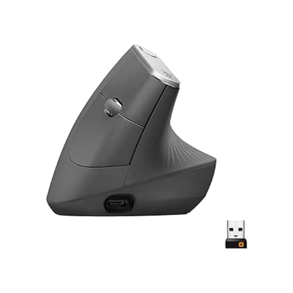 Mouse sem fio Logitech MX Vertical com Design Ergonômico para Redução de Tensão Muscular, Conexão USB Unifying ou Bluetooth com Easy-Switch para até 3 dispositivos e Bateria Recarregável