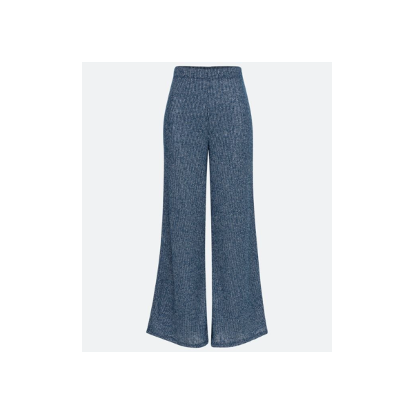 Calça Pantalona em Malha Texturizada Metalizada Verde
