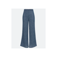 Calça Pantalona em Malha Texturizada Metalizada Verde