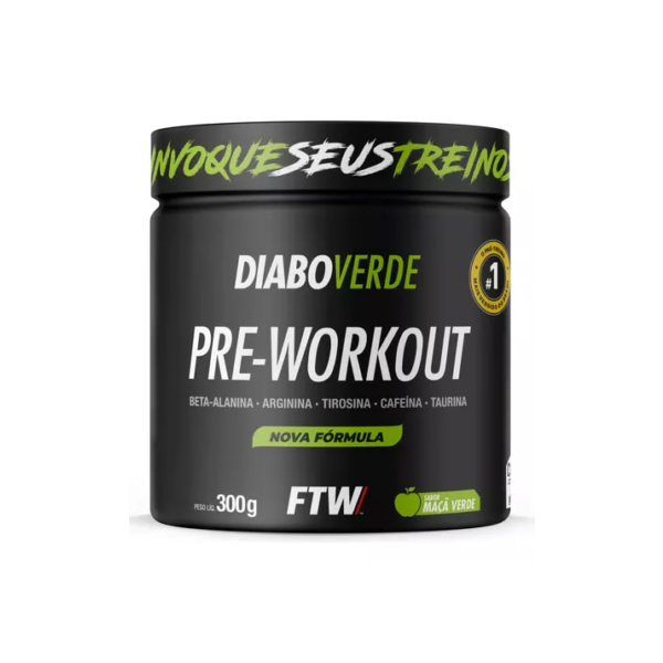 Suplemento Em Pó Pre Treino Pre Workout 300g Sabor Maça Verde FTW - DIABO VERDE