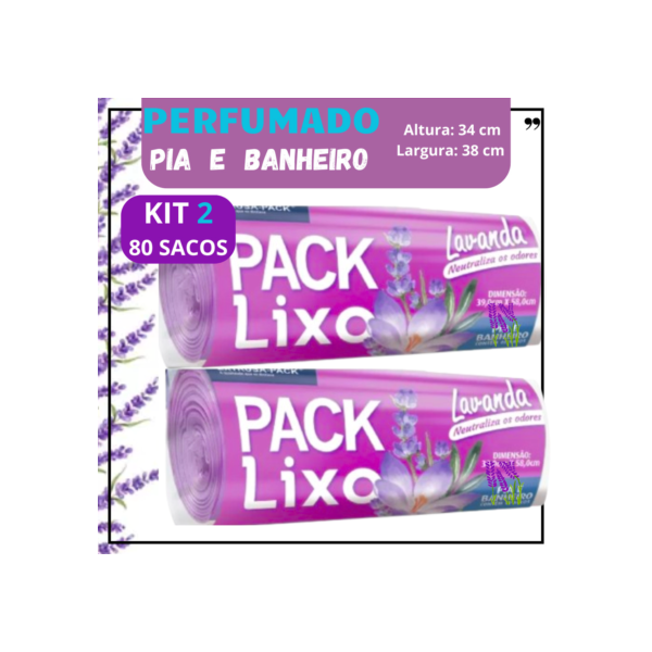 Kit 2 Saco Lixo Banheiro e Cozinha Perfumado Lilás - Lavanda -Anti Inseto- Anti Odor