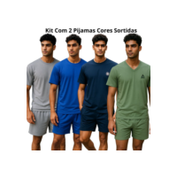 Kit com 2 Pijamas Masculino Regata Adulto em malha Cores Sortidas Verão