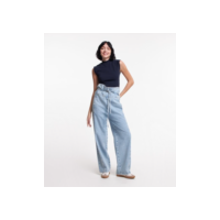 Calça Clochard em Jeans com Amarração e Bolsos Azul