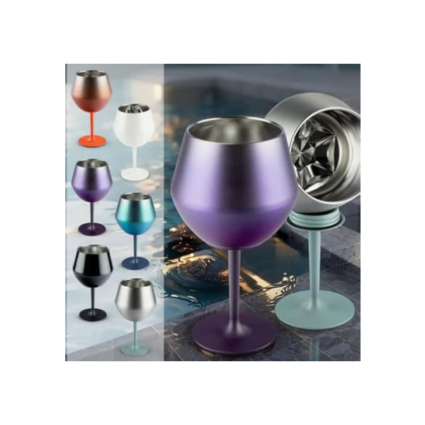 Kit com 2 Taças Térmicas Inox 414ml cores sortidas – Copo/Taça Térmico em Aço Inoxidável, Haste removível, Conserva Bebidas Geladas ou Quentes, Ideal para Vinho, Cerveja, Drinks e Café