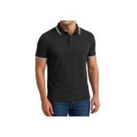Camisa polo masculina manga curta gola redonda polo atlética casual, Preto puro, M