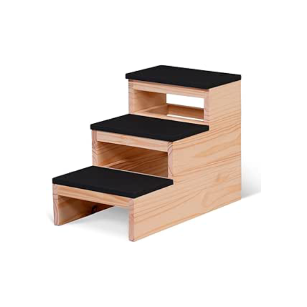 Escada Rampa Cães Gatos 3 Degraus Madeira Subir Cama Preto